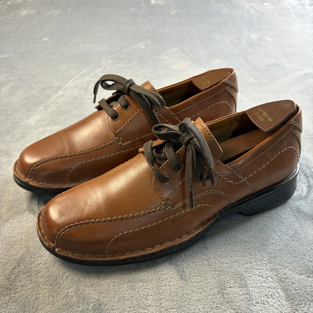 NEWClarks Collection Men Tilden Walk Tan Leather Bicycle Toe Oxford Shoes 10.5M